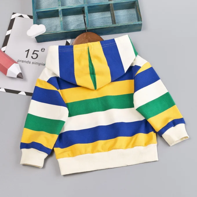 
KS1318 Fashion print baby boys cotton striped hoodie pullover design 