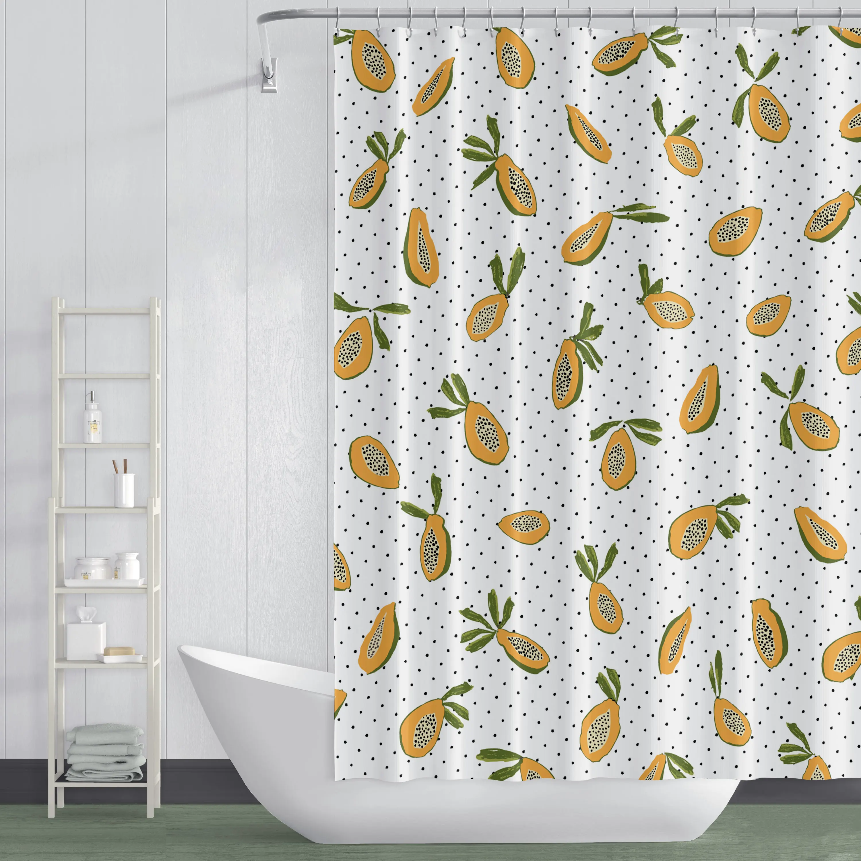 Custom fashion luxury design 3D digital printing fruit series hotel bathroom shower curtain