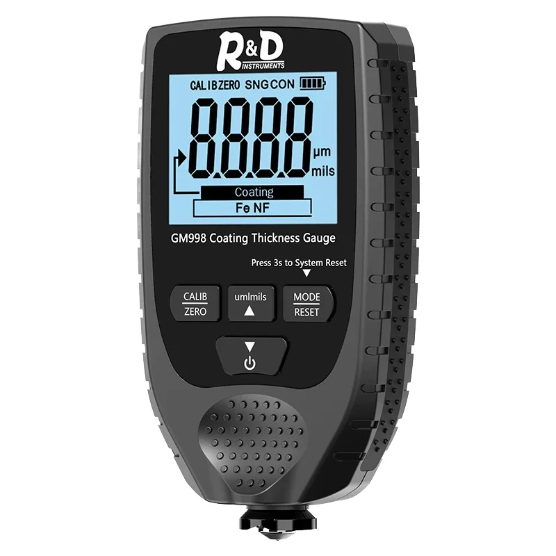 New Full Black GM998 Car Paint Coating Thickness Gauge Digital Electroplate Metal Coating Tester Meter 0-1500um ABS Fe NFe Probe