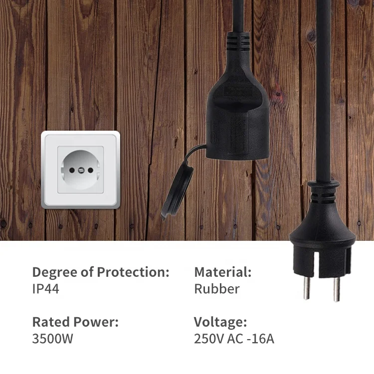 10m Black EU 16amp 230V H07RN-F 3G 1.5mm2 Rubber Cable Waterproof IP44 Outdoor Heavy Duty Power Extension Lead