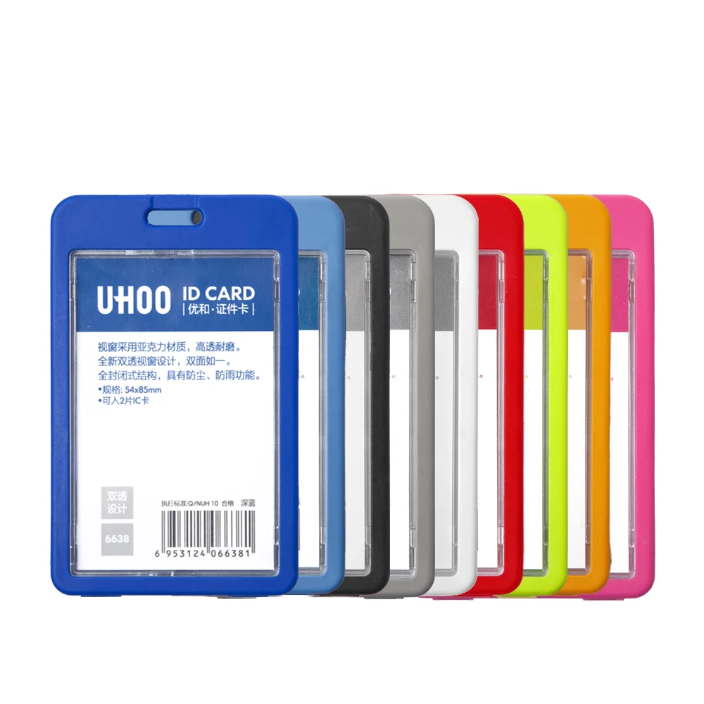 Roust Custom Gift Dual-Sided Transparent Acrylic Badge Card Holder with Lanyard Work & Credit Card Use Custom Logo Low MOQ