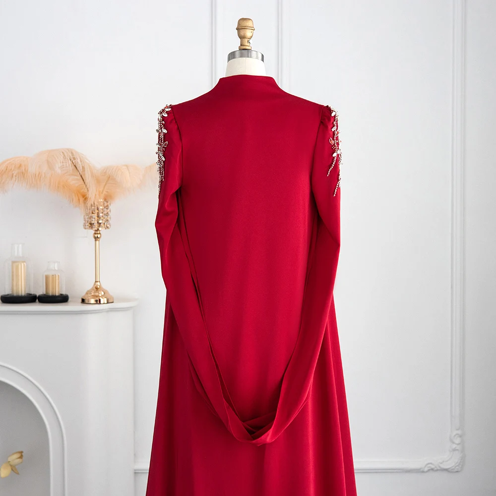LSCZ25-2 Luxury Chiffon Floor Length Evening Dress High Quality Long Sleeves Party Gowns