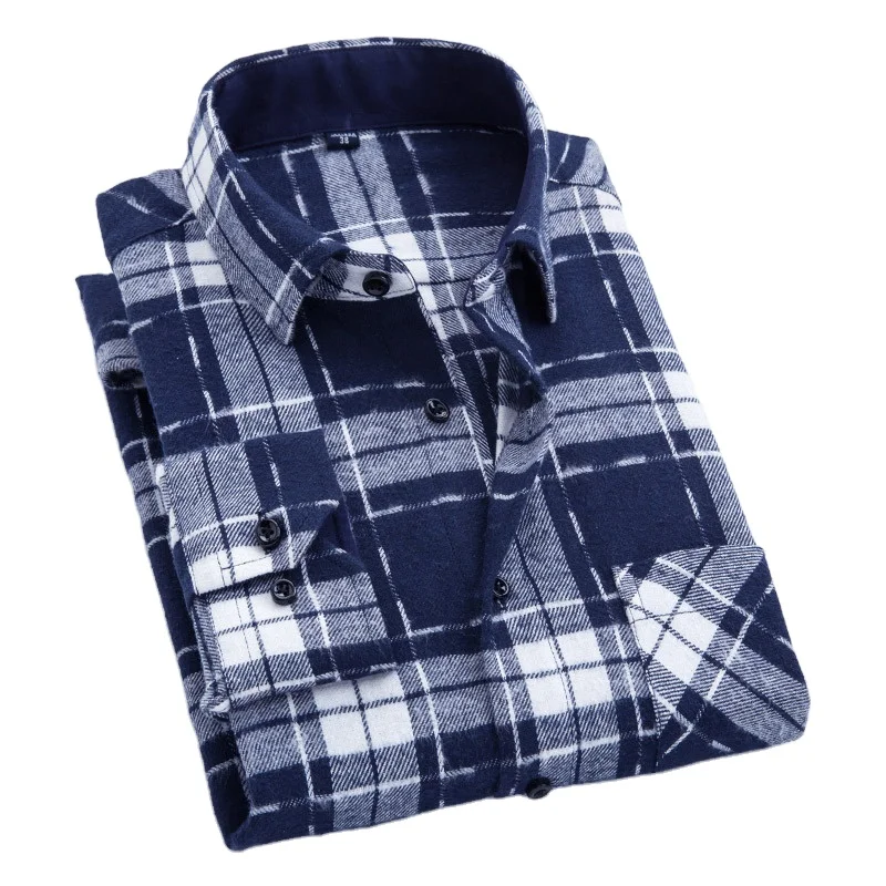 Мужская рубашка в клетку на весну и осень, Молодежная рубашка с начесом и длинными рукавами, Мужская Студенческая облегающая Осенняя мужская рубашка, топы