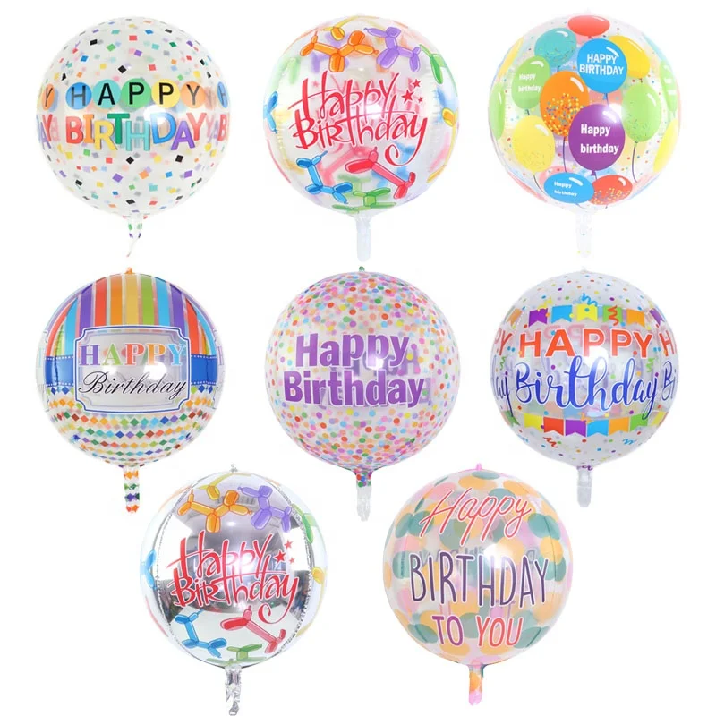 Оптовая продажа 22 дюймов Круглая с днем рождения радуга, многоцветные прозрачные красочные 4D воздушные шары на день рождения праздник Baby Shower Декор поставки