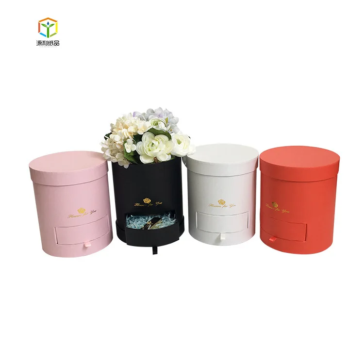 Wholesale Cardboard Cylinder Rose Gift Packaging Paper Tube Lid Luxury Round Flower Box With Logo Macarons Drawer Box