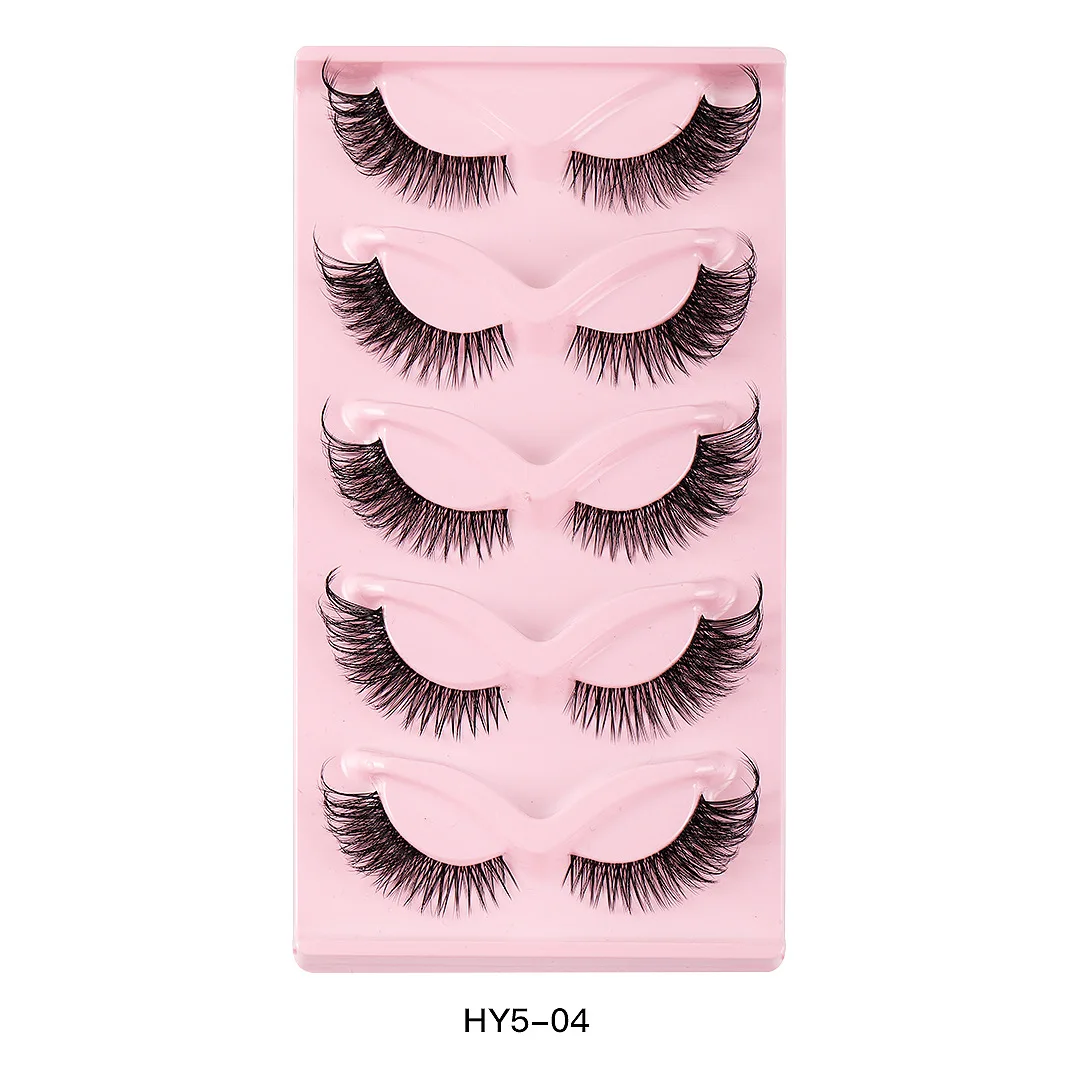 Wholesale 5 Pairs Strip  Natural Wispy Cat Eye Lashes Fluffy Short Volume Fox Eye Lash