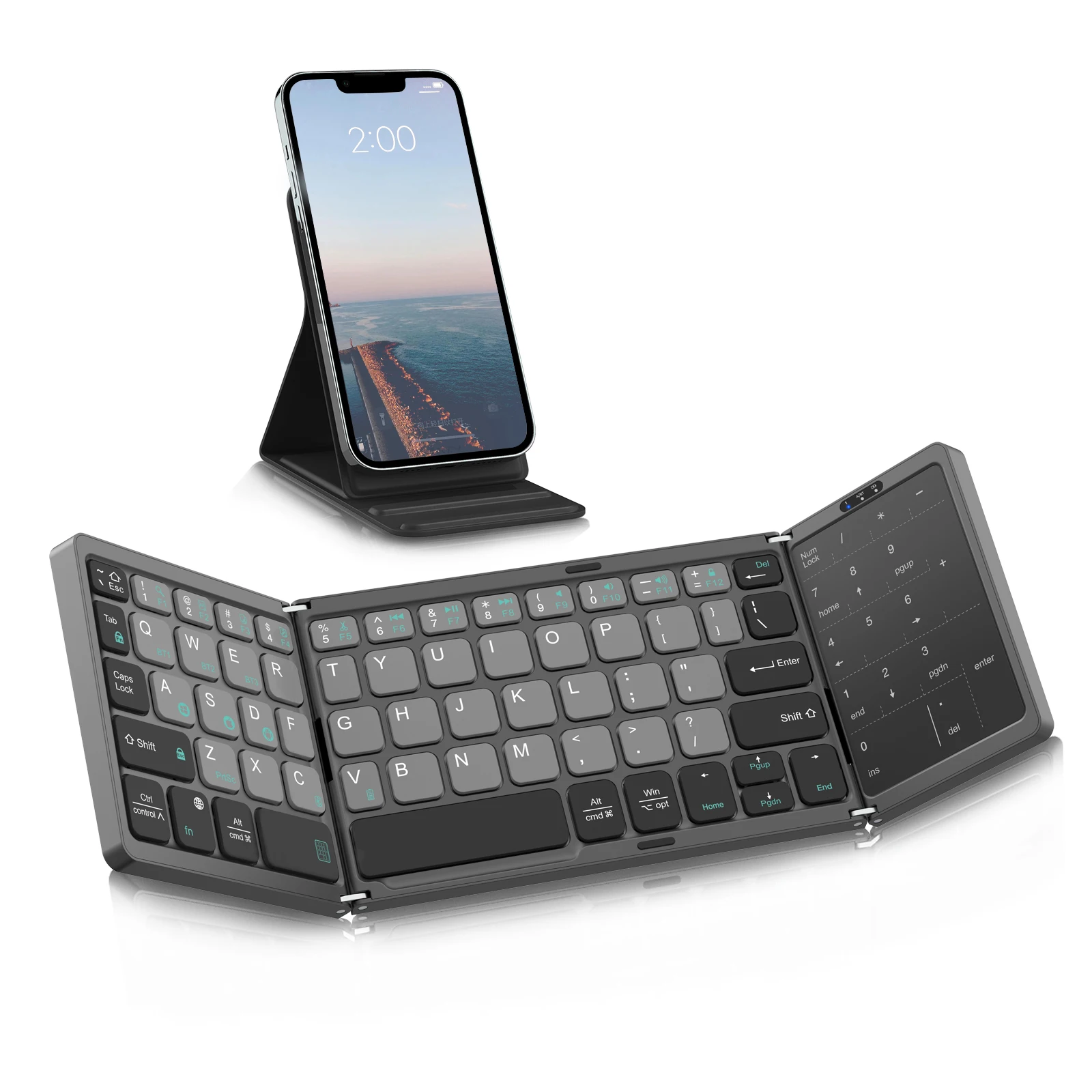 Foldable  Keyboard, Rechargeable Portable Wireless Keyboard with Touch pad & Number Pad for Android, Windows, iOS