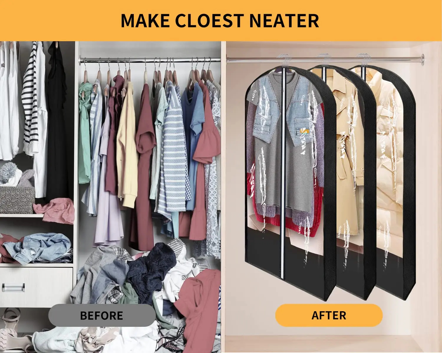 Garment Bags for Hanging Clothes EVA Dustproof Suit Bag Coat Protector Zippered Garment Covers for Closet Storage and Travel