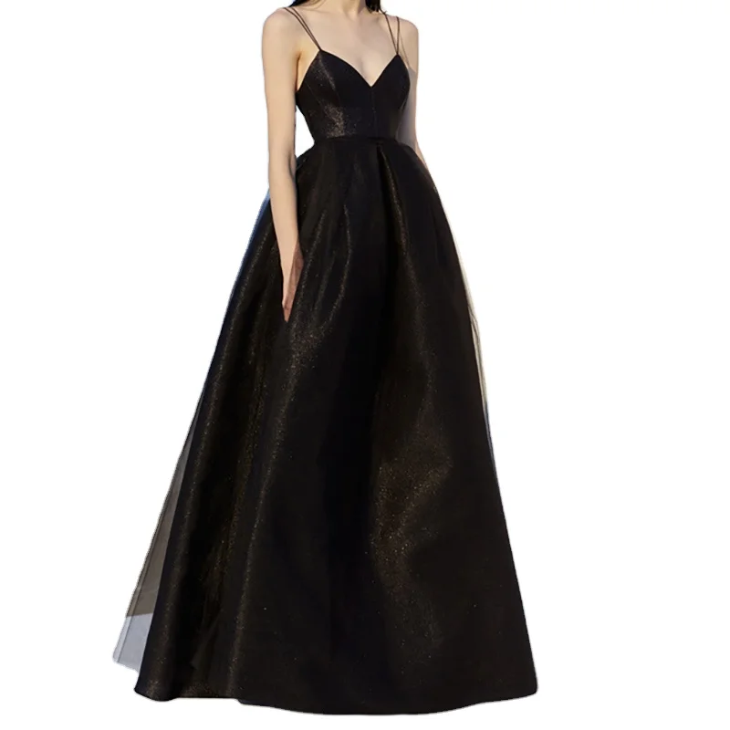 Black evening dress female  high-end atmosphere elegant tube top long dress banquet annual party dress skirt