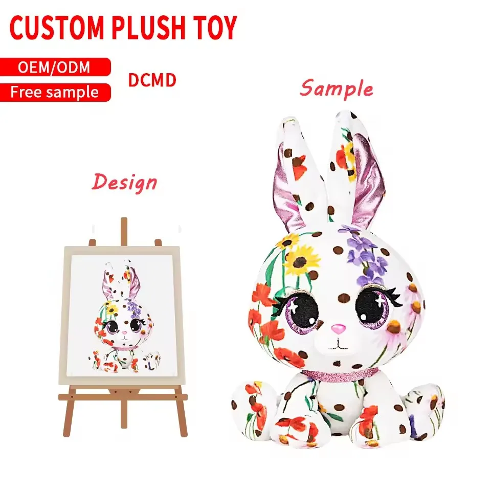 CPC factory custom plush doll color pattern rabbit plush toy OEM custom logo rabbit plush doll