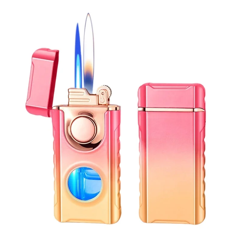 KY Metal Windproof Unusual Two Types Flames Grinding Wheel Gas Refillable Zinc Alloy Outdoor Lighter