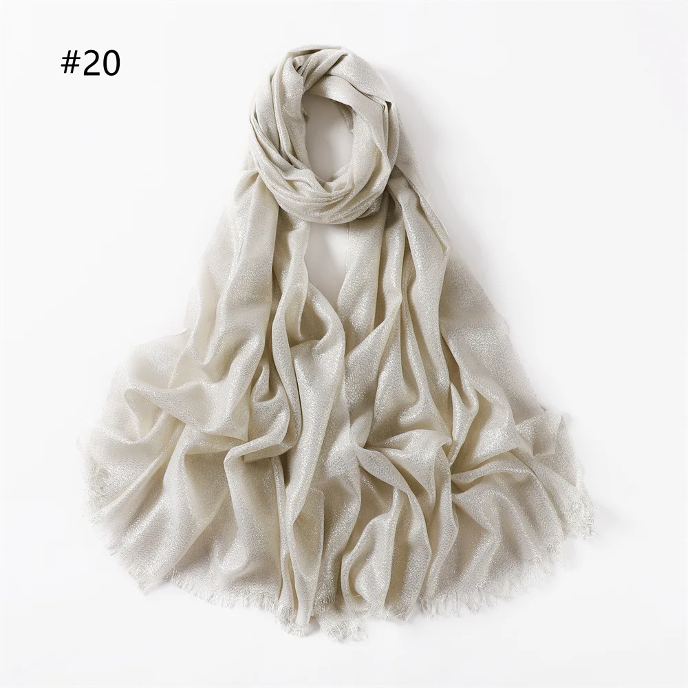 Wholesale Fashion Shimmer Glitter Golden Soft Cotton Long Hijab Muslim Women Shawl Viscose Modal Hijab Scarf
