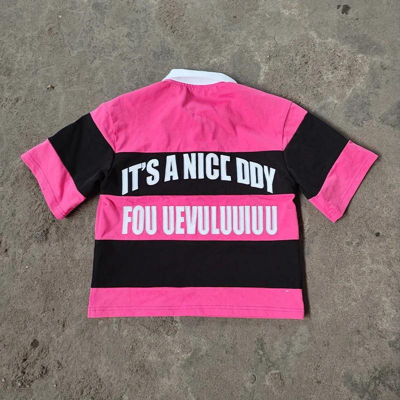 YSJY Streetwear Custom Logo Boxy Fit Tee Cotton Embroidery Printed Knitted Polo Cropped T Shirts For Men