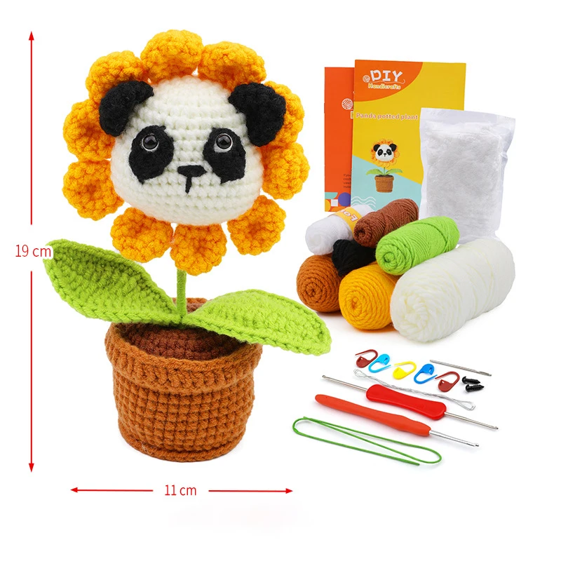 DIY Knitting learn to crochet panda plant kit Creative Handmade crochet animal kit flower