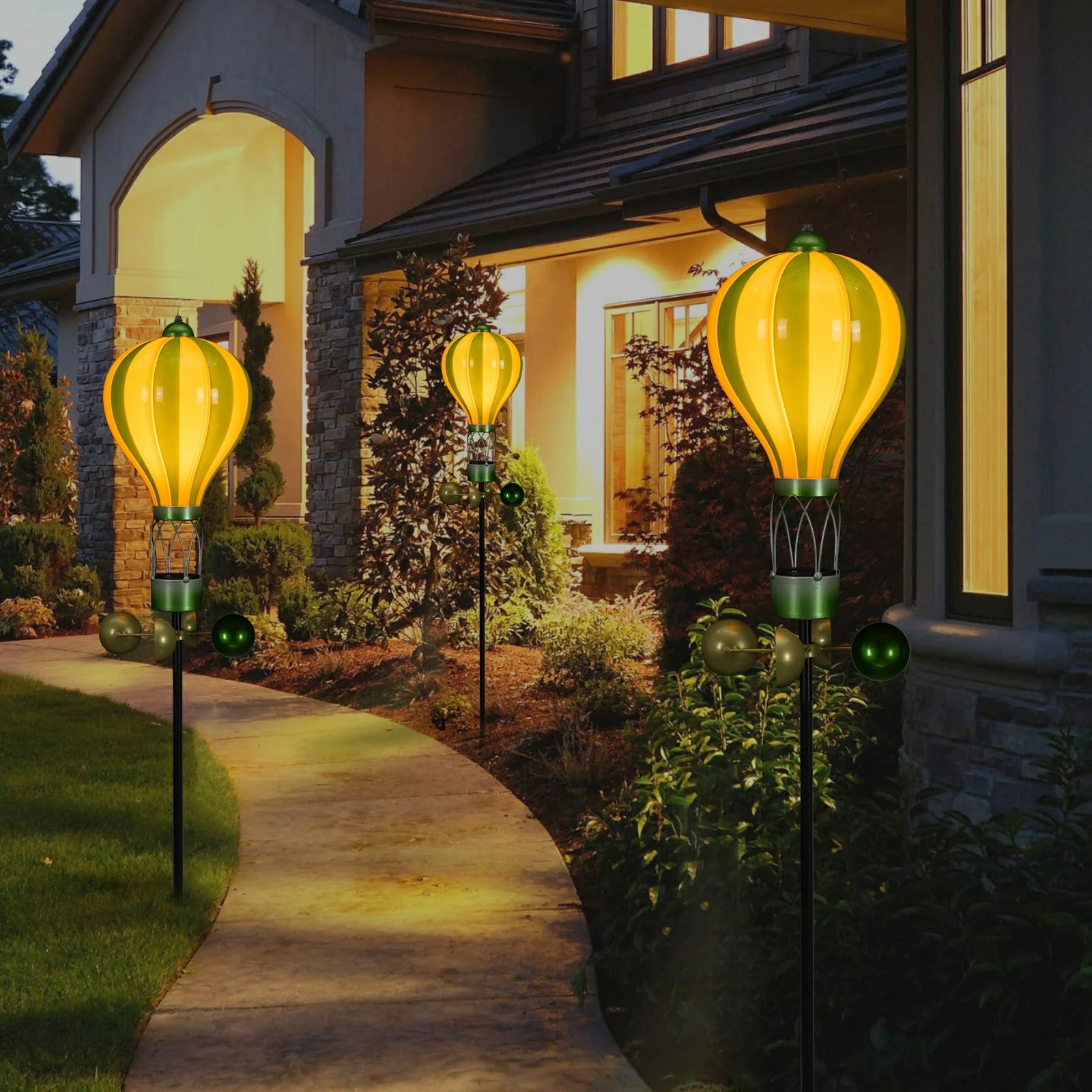 Solar Flickering Flame Light Hot Air Balloon Design Waterproof Durable Hanging Lantern Garden Glass Hot Air Balloon Lantern