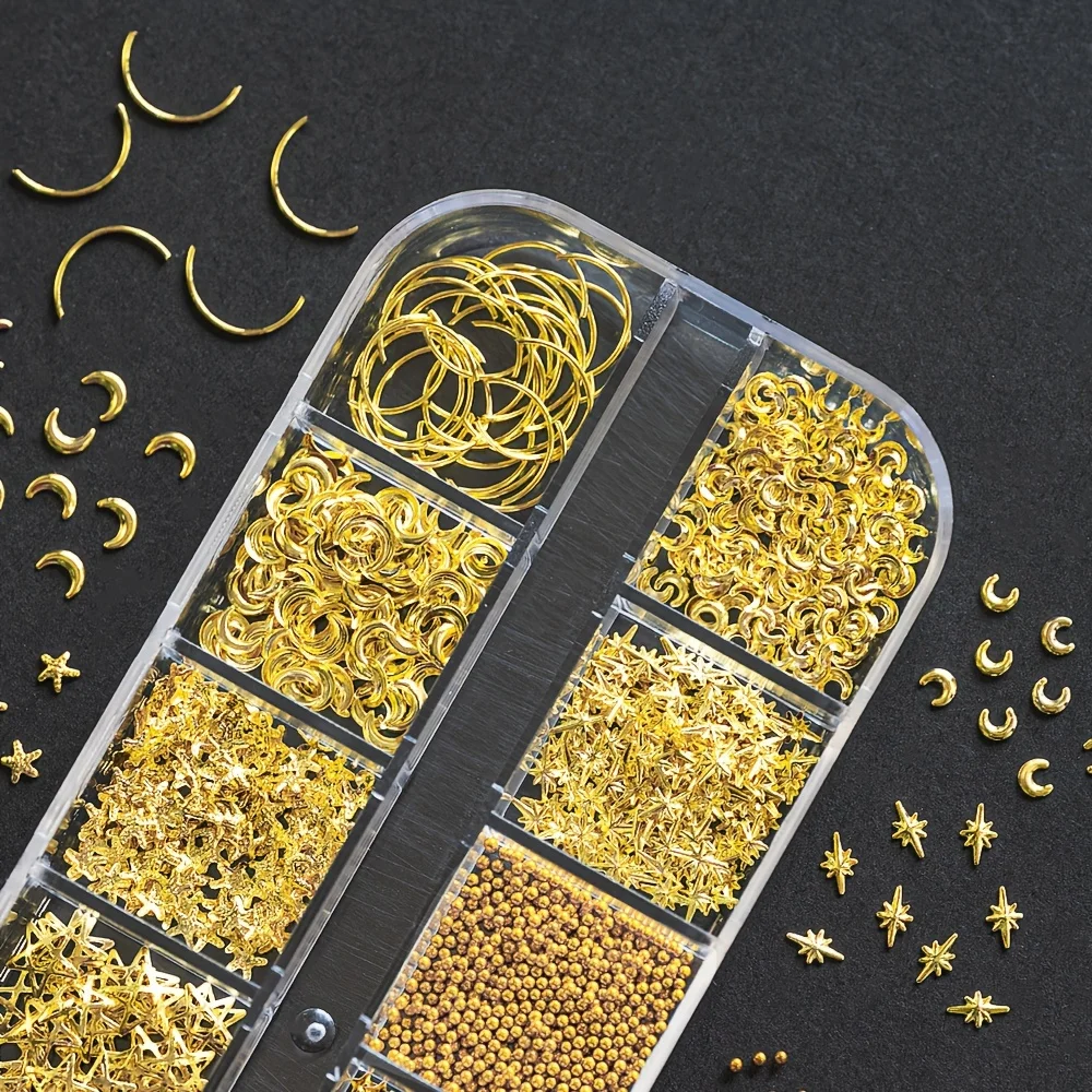 Wholesale New DIY Metal Stars Moon Nail Art Accessories Luxury Fashion Rivet Decorations Stylish Heart Metal Stickers Manicure