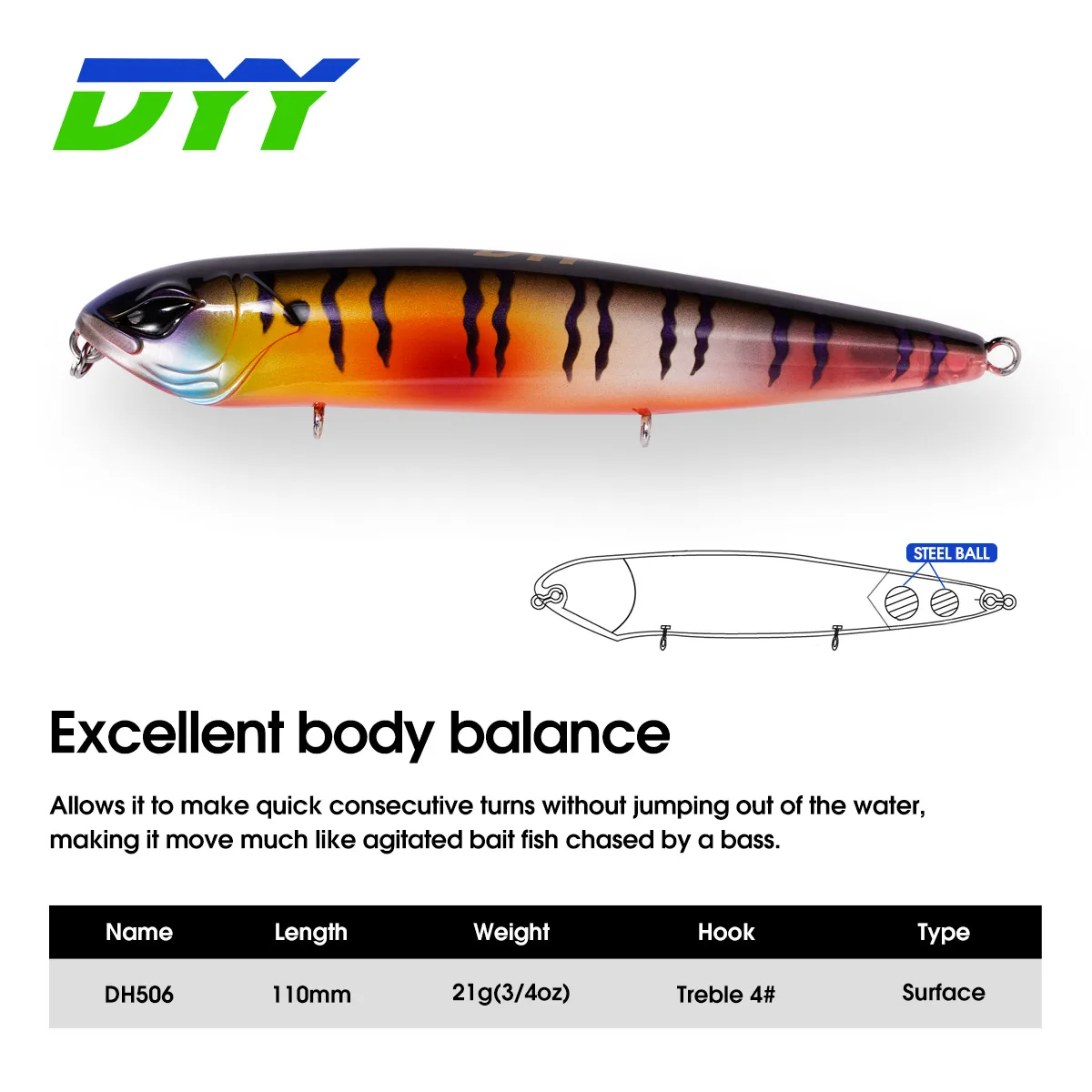 Custom 110mm 21g Freshwater Bass Fishing Stickbait Top Water Pencil Floating lure