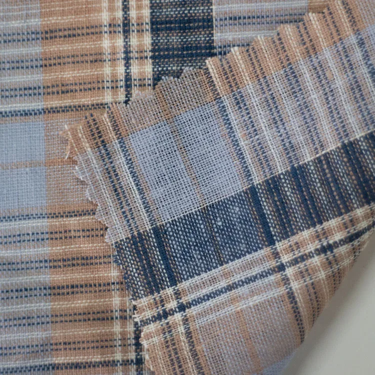 Wholesale Yarn Dyed 70% Cotton 30% Ramie Plaid Shirt Fabric