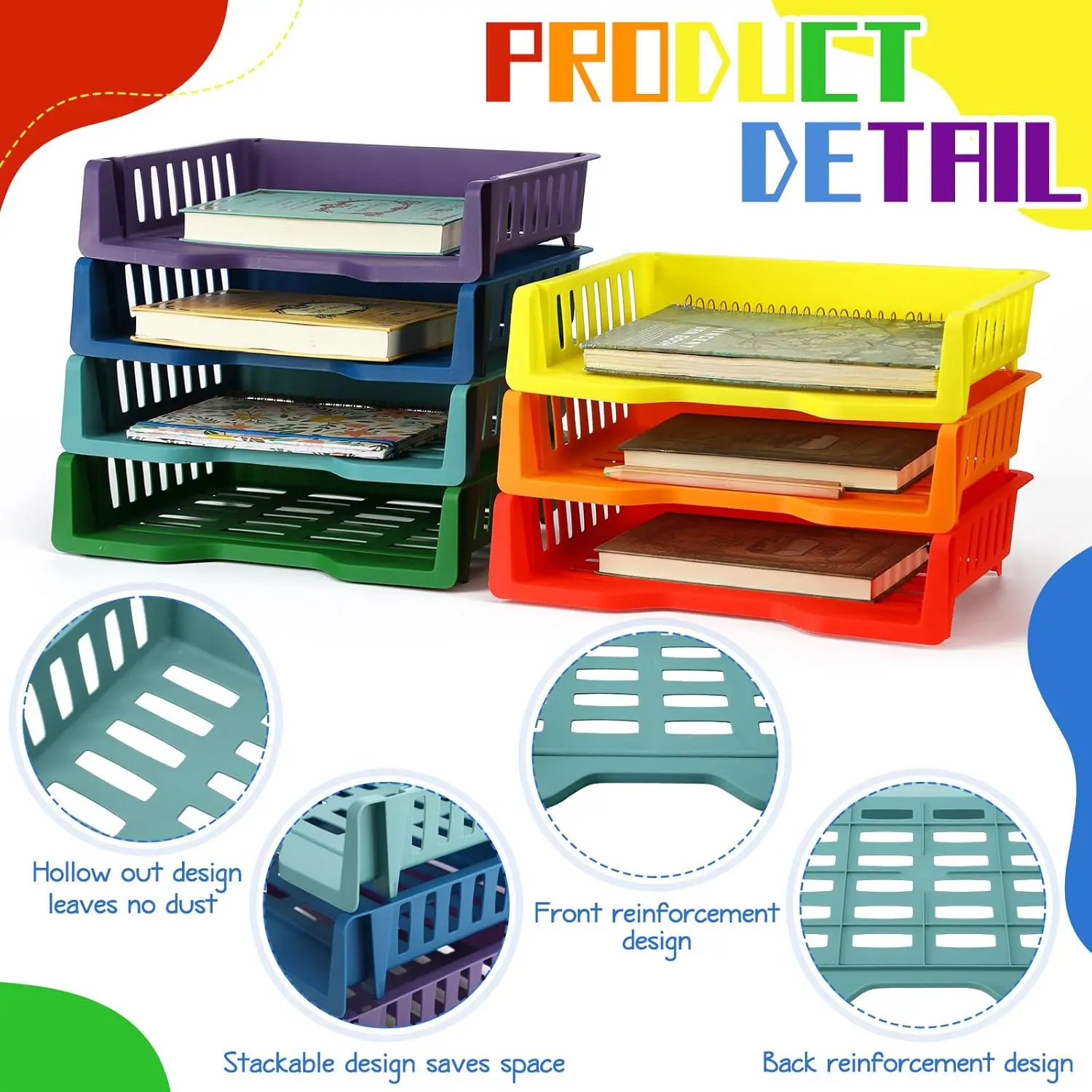 Rainbow Multi-Layer Desktop Plastic Stackable A4 Paper Letter Trays Teacher Desk Organizer Basket Sundry Document Storage Rack