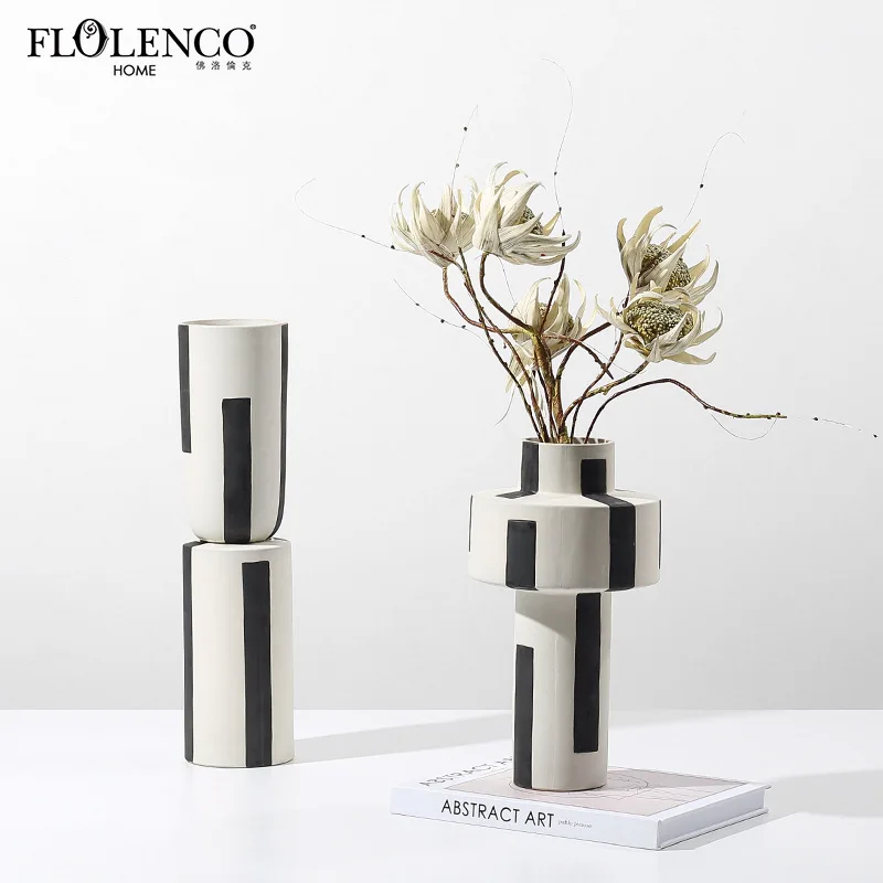 Manufacture Direct Sale Ceramic Artificial Flower Vases Irregular Shape White Ceramic Vase Set of 2