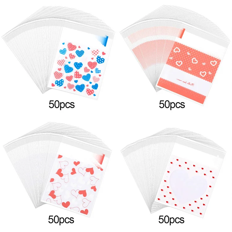 Factory Plastic Valentines Cellophane Cookie Candy Treat Self-Adhesive Sweets Biscuit Bags for Party Favors Supplies Gifts Goody