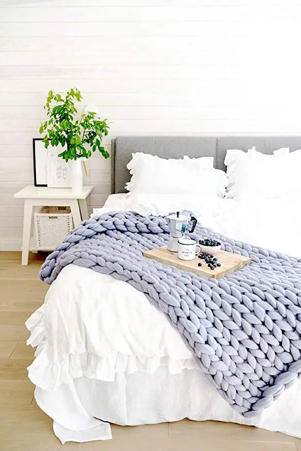 Large Size Handmade Hot Sales Super Soft Chunky Merino Wool Thick Knitted Throw Blanket For Bed