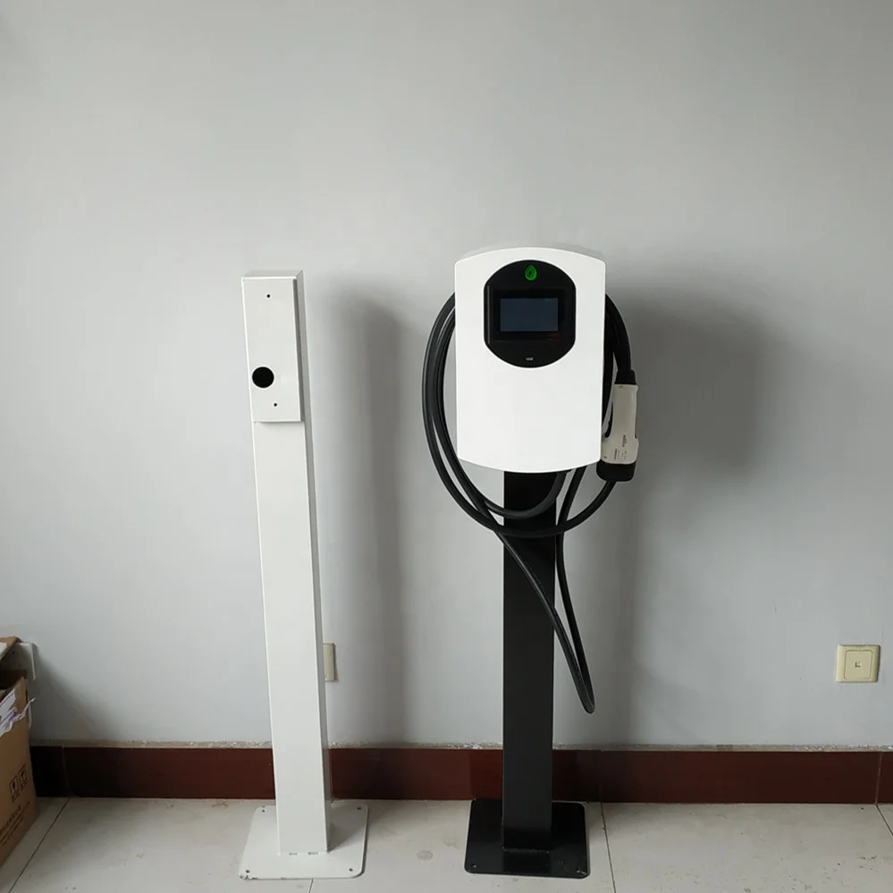 
22KW 400V 32A wall box charging pile with tethered 5m cables,type 2 plug,touching screen and type B RCD for EV,OEM 