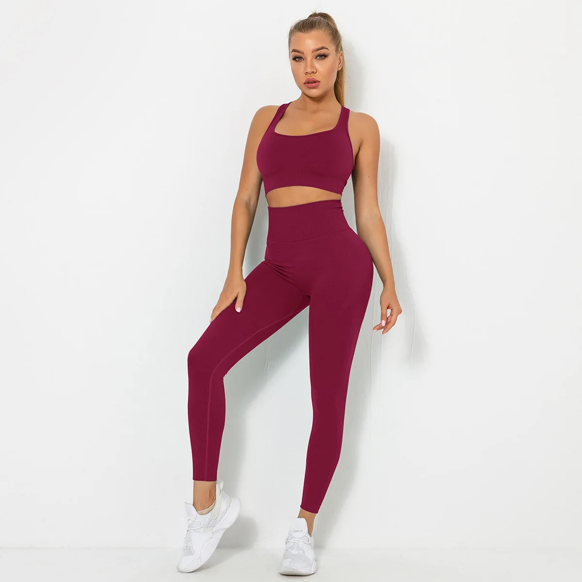 2022 New Design Women Push Up Leggings High Impact Yoga Bra Set  Gym Wear