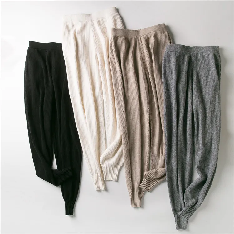 Square Fonda  Cashmere Rib Knitting  Women Pants Loose High Waist Pants Ladies Trousers.