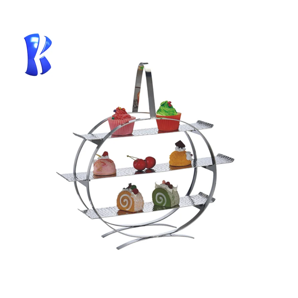 OKEY outdoor catering equipment  hotel buffet round stainless steel high tea stand gold display rack