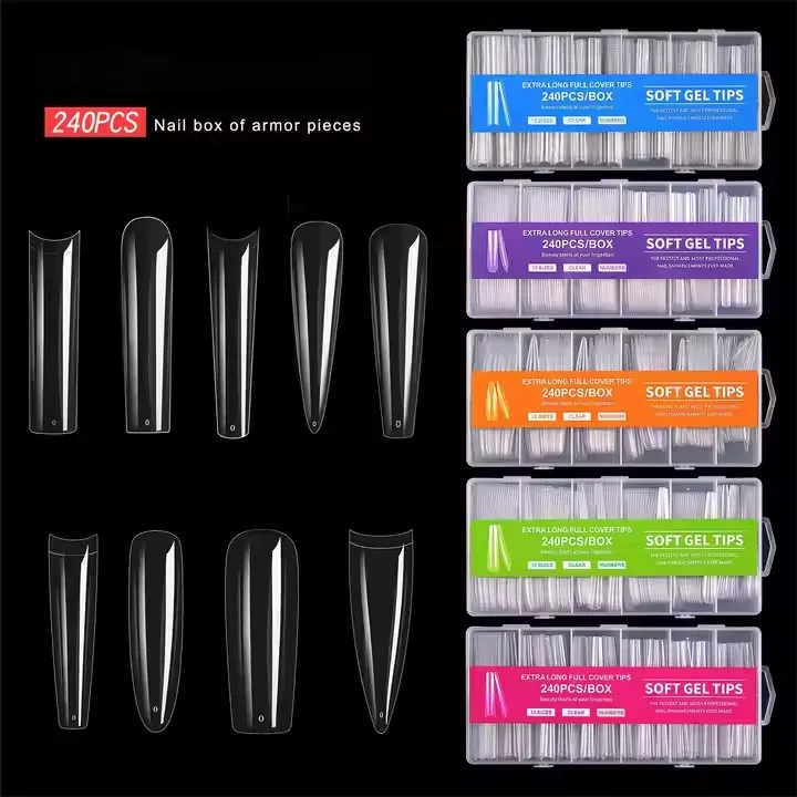Nail Extensions extra Long Water Pipe Nail Pieces  Nails 240 Pieces Box Packaging Transparent Full Coverage XXXL Wholesale