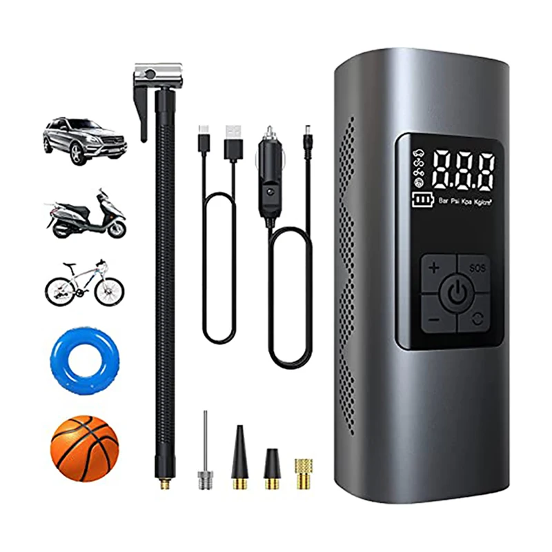 Air Compressor Tire Inflator with 6000 mAh Battery Portable,150 PSI Digital LCD Display& LED Light for Bicycles,Motorcycles,Ball