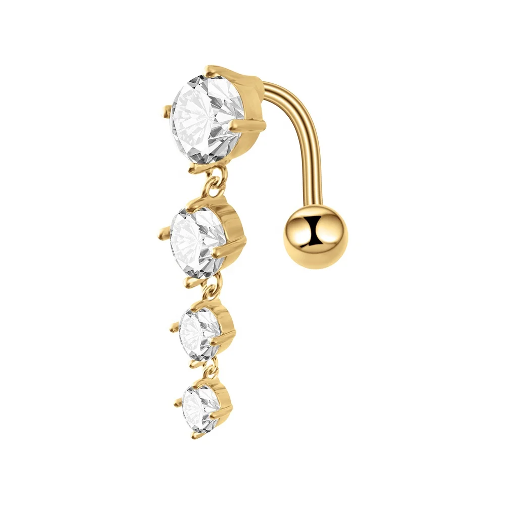 Stainless Steel Curved Barbell Zircon Navel Rings Upturned Dangling Belly Piercing Belly Button Ring