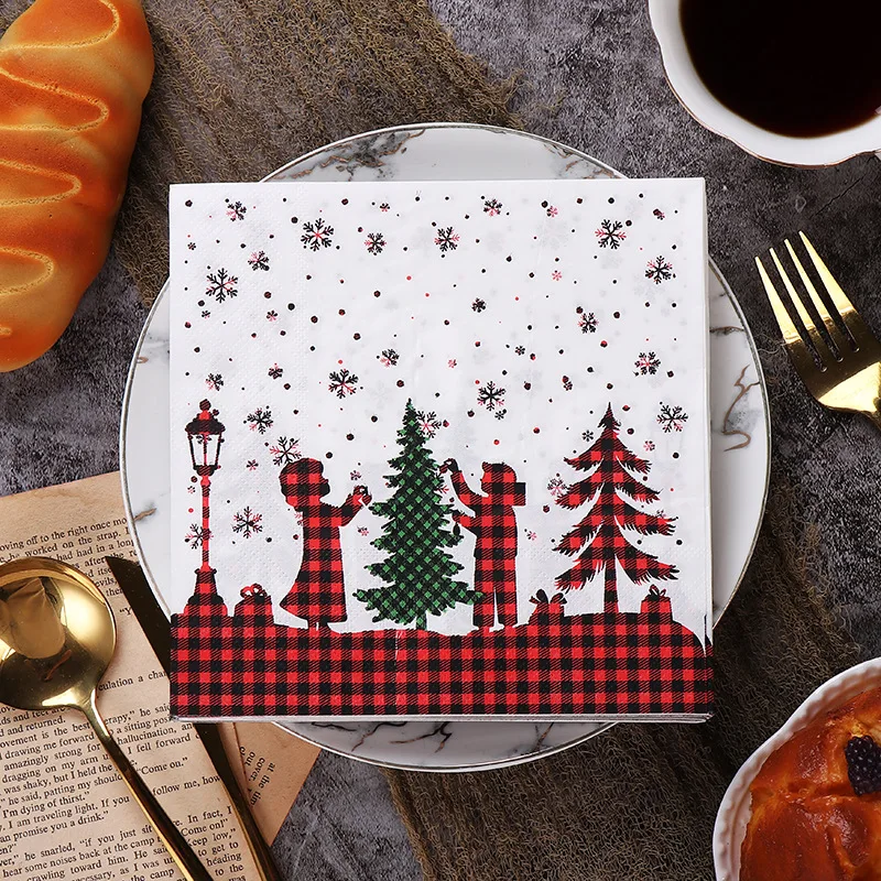 Ready To Ship Napkins Tissue Paper Tree Decorative Santa Merry Christmas 2 Ply 1/4 Fold Printed Dinner Napkin