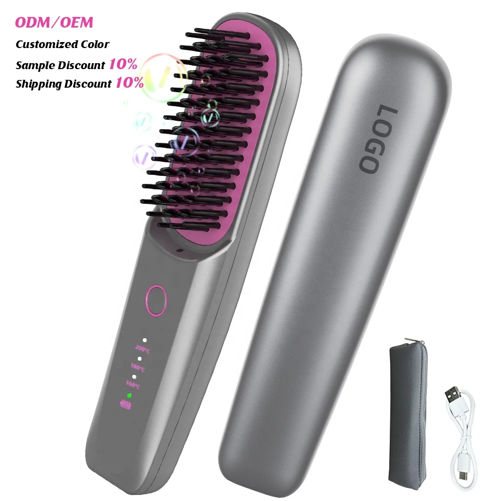 Professional Mch Rechargeable Negative Ion 6400mah Cordless Wireless Hair Straightener Comb