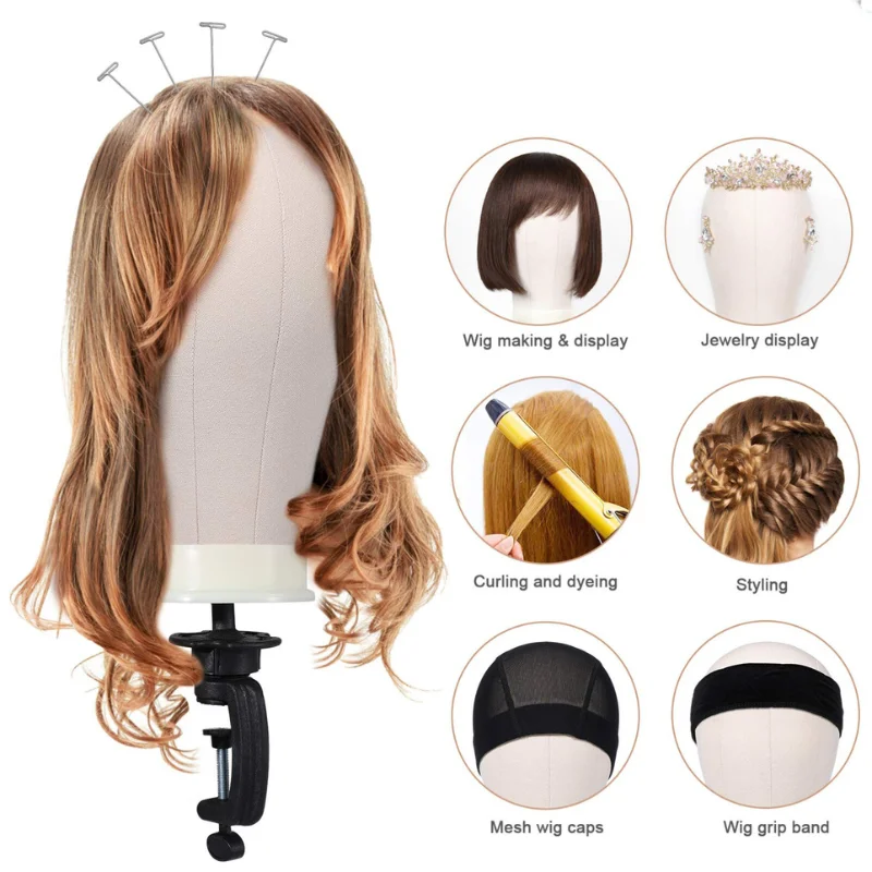 42 Pcs Set Canvas Head for Wigs 21/22/23/24 inch Salon Styling Hairstyle Doll Head Durable Equipped with brackets & Pearl Needle