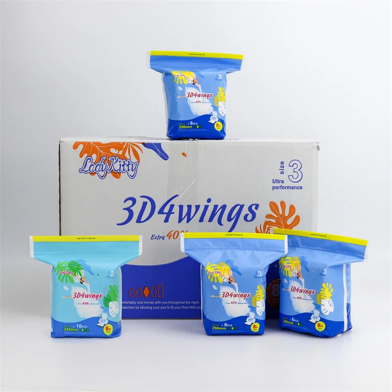Lady Kitty Anion Biodegradable Soft Wholesale Organic Cotton Lady Day Night Use Sanitary Towel Pads Women Sanitary Napkin