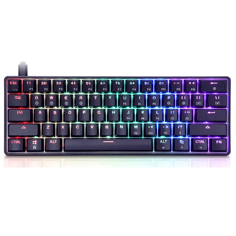 SK61 Gateron Hot selling wired pbt 61keys optical switch hot swappable keyboard RGB 60% custom mechanical keyboard