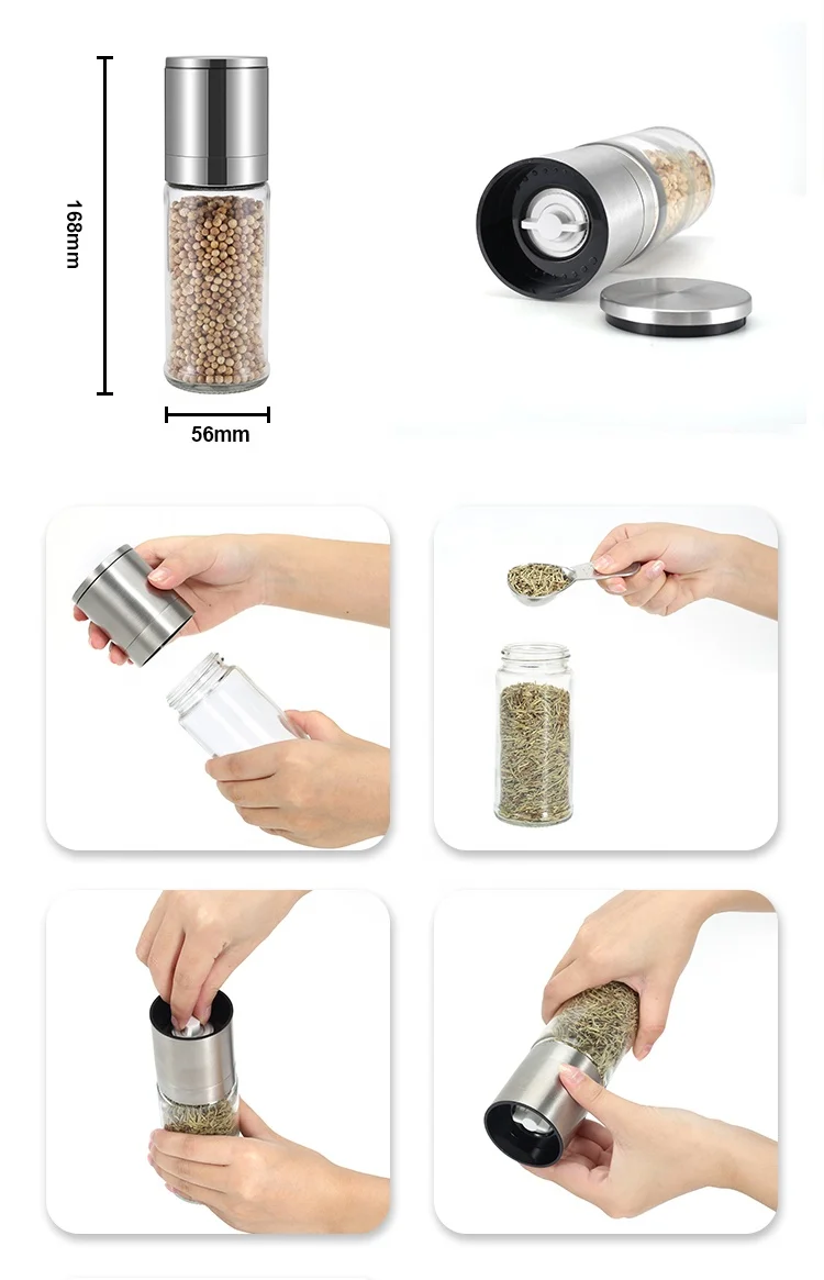 Ceramic Burr Manual Salt and Pepper Grinder Stainless Steel Herb Mills Kitchen Tool 100ml Capacity Plastic Material for Sale