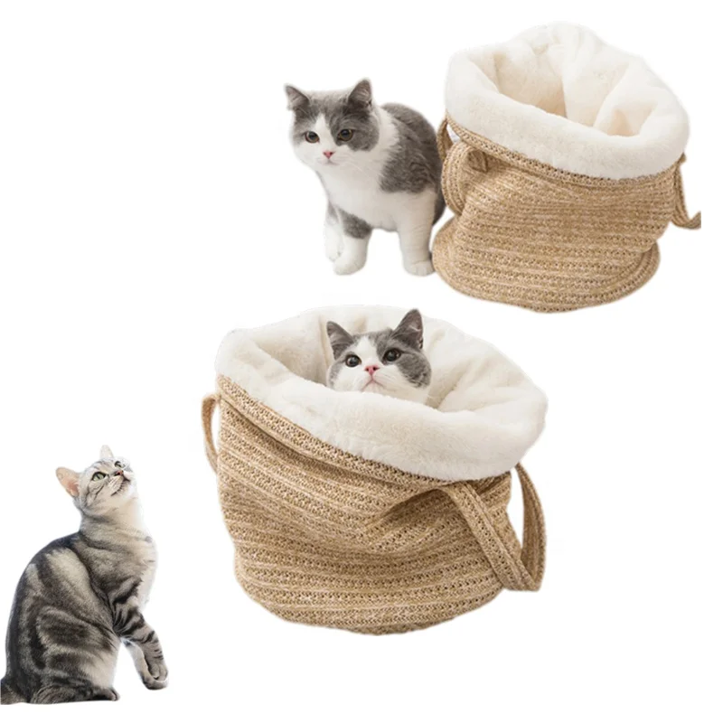 Spot plush cat carrier bag pet bed kennel round winter soft warm