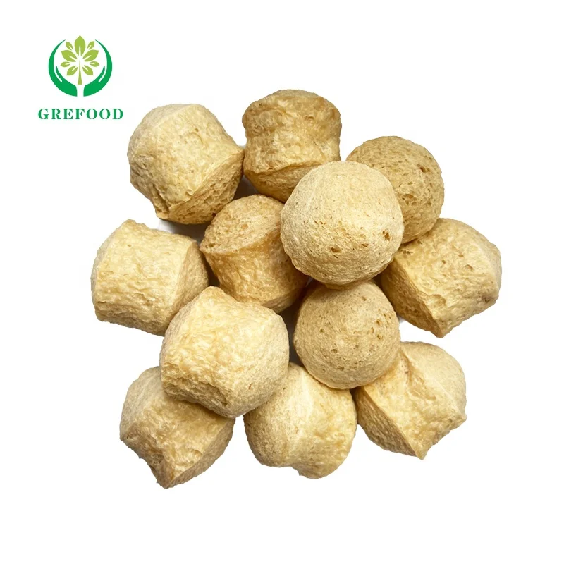 MUI Textured Vegetable Protein as Meat Substitute chewy soy protein chunk low fat TVP plant-based lifestyle raw BBQ Meatballs