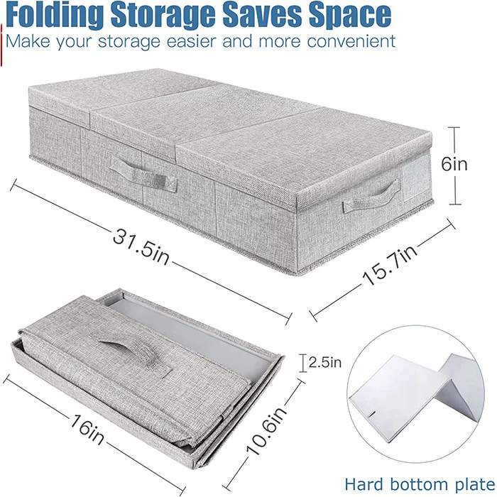 2 Pack Washable Polycarbonate Under Bed Storage Contaniners Bins Large Foldable Under Bed Storage Box Organizer