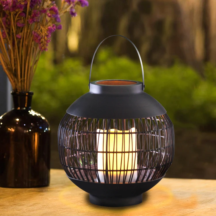Home Decor Wedding Centerpiece Outdoor Solar Powered Rattan Ball Shaped Garden Lantern