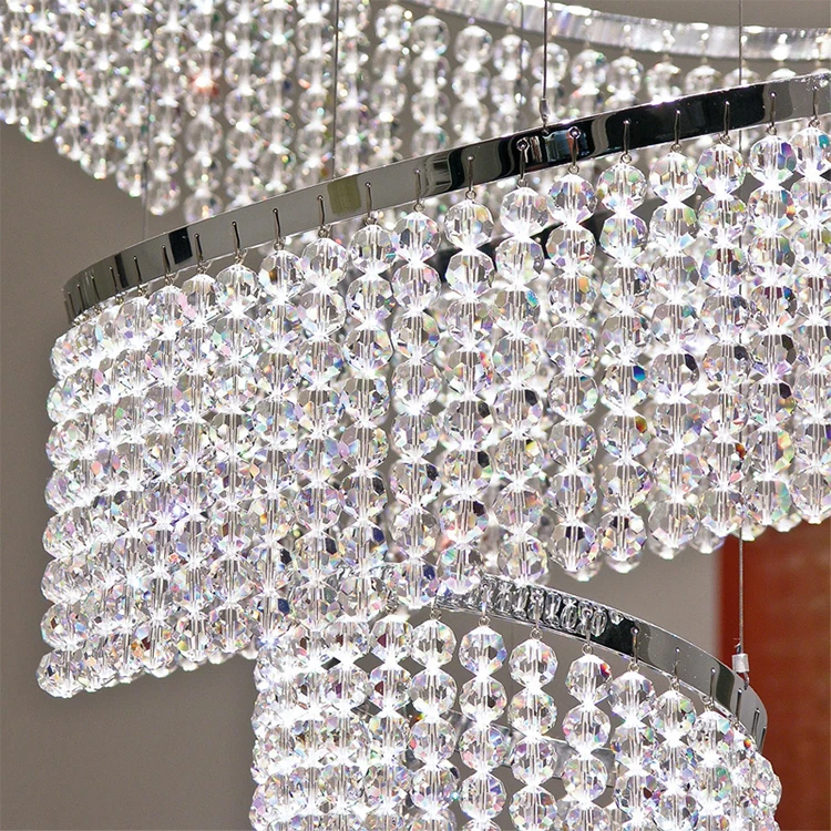 Nordic Style Indoor Decoration Hotel Lobby Duplex Staircase Villa Crystal LED Ring Luxury Chandelier Light