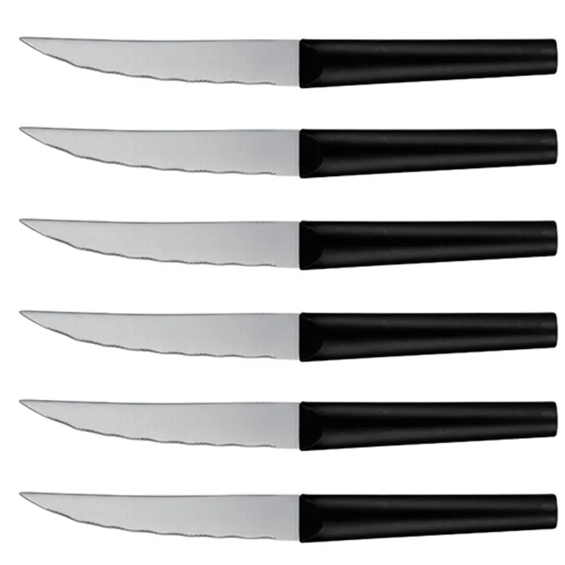 High Quality Stainless Steel PP Handle Steak Knives 6 Pcs Steak Knife Set with black Handle