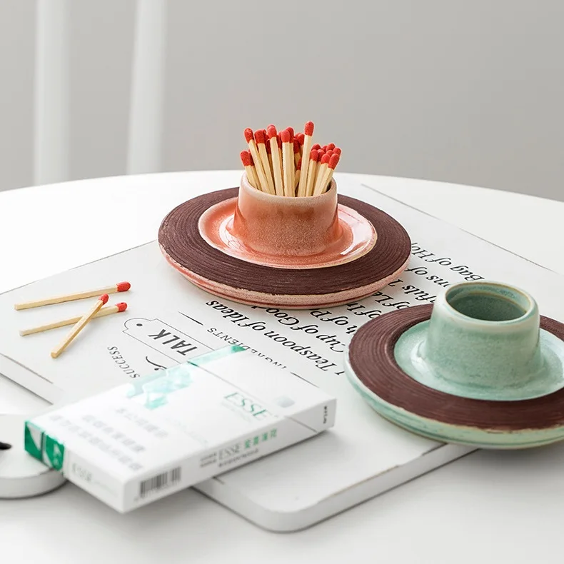 decorative ceramic match holder empty ceramic candle jar with match holder with striker ceramic jar for home decor