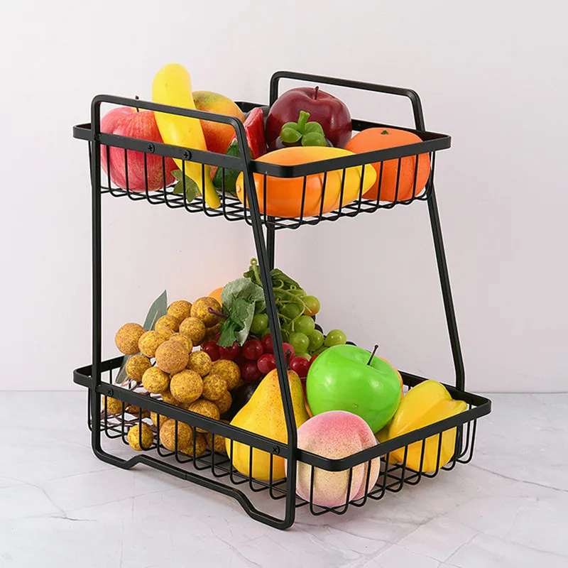 Fruit rack 2021 iron household storage appliances 2 layers black fruits kitchen baskets