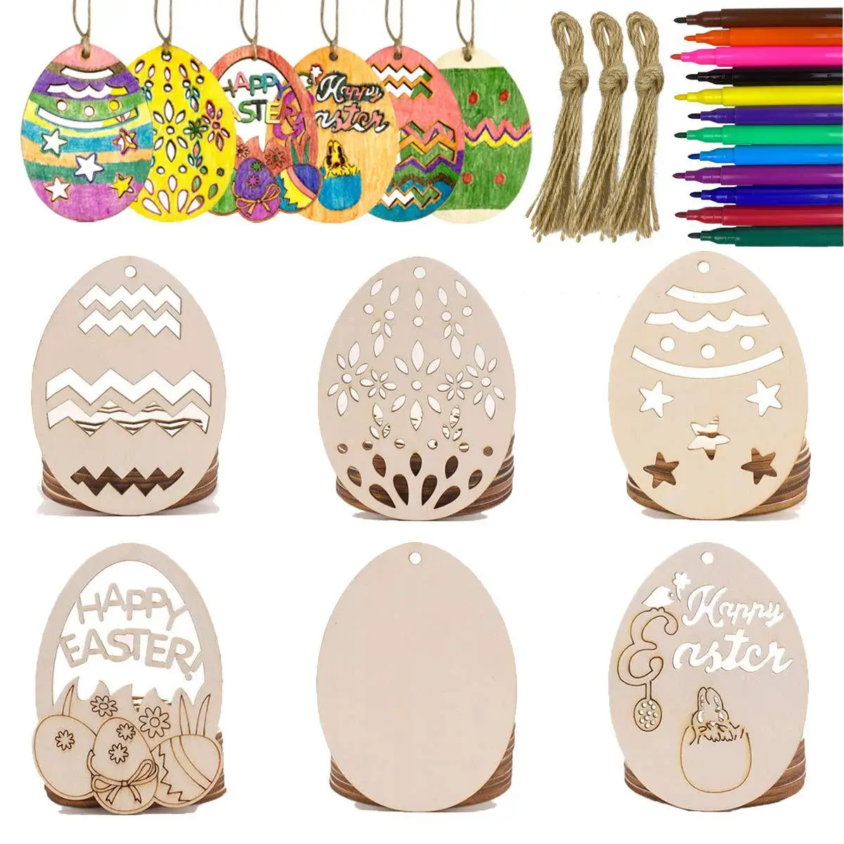Wholesale Wooden Easter Ornaments Unfinished Wooden Egg Decorations for Easter Crafts and Party Supplies Dropshipping