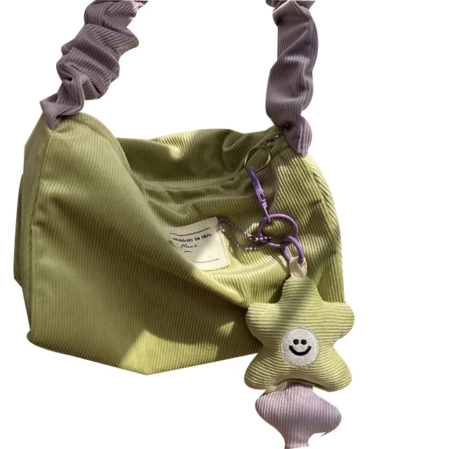 Personalized color corduroy Handbags Wholesale Casual Light Weight Shoulder Bags Custom Tote Bag