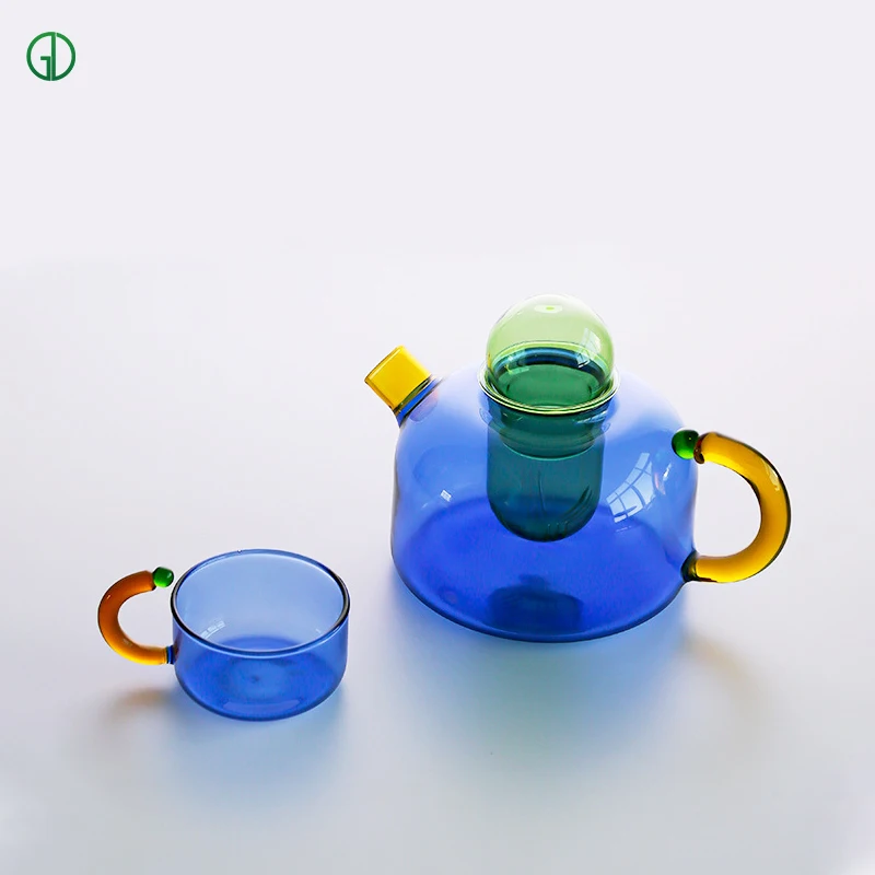 Wholesale Creative color contrast high temperature resistant glass kettle Nordic color glass cup